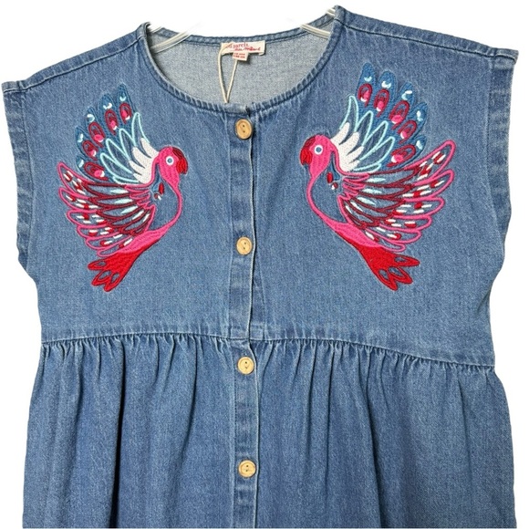 DU PAREIL AU MÊME Embroidered Denim Bird Dress Girl’s 10 Yrs (140 cm) DPAM - Picture 2 of 7